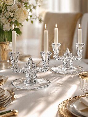 Vintage Crystal Double Arm Candle Holders Set of 2 | Elegant Glass Candelabra